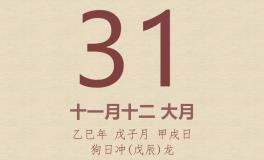今日老黄历(2025年12月31日)：黄历宜忌、财神方位、特吉生肖、打麻将财位